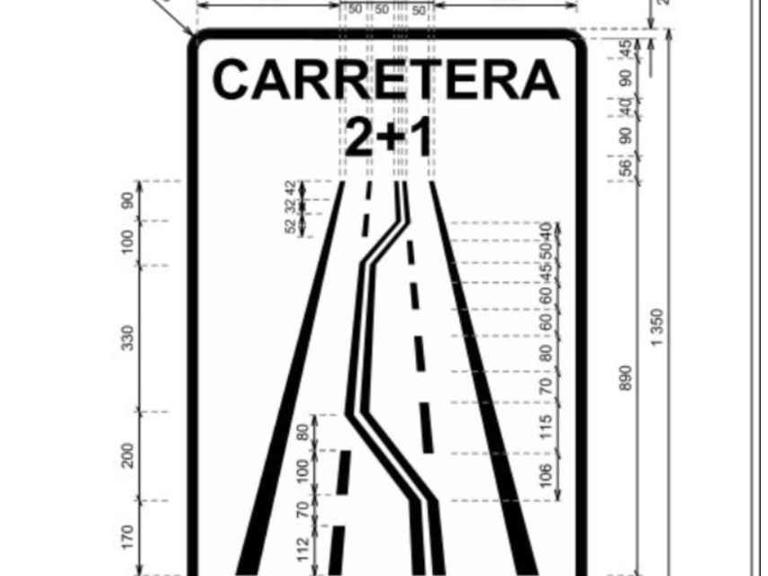 Señal tráfico S1c carretera 2+1