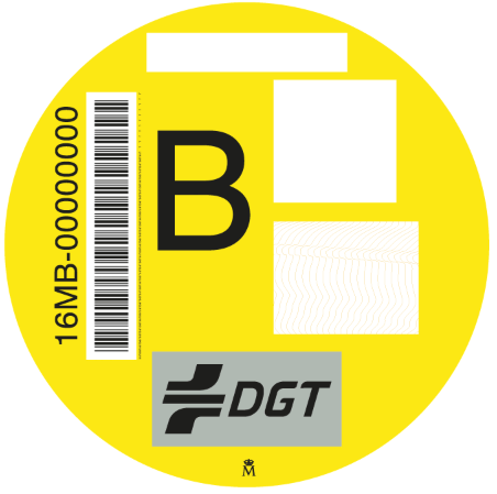 Etiqueta ambiental B en color amarillo de la DGT