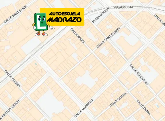 MAPA AUTOESCUELA EN BARCELONA EN VIA AUGUSTA