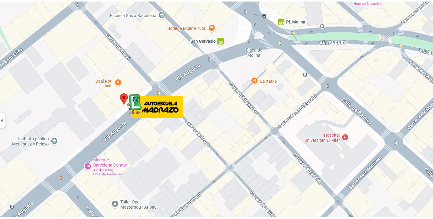 MAPA AUTOESCUELA EN BARCELONA EN VIA AUGUSTA