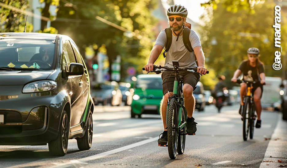 Vehículo manteniendo cinco metros de distancia detrás de un ciclista